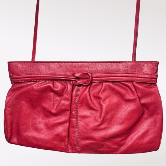 Vintage Red Leather Crossbody Bag 80s B Young Colombia - Picture 3 of 10